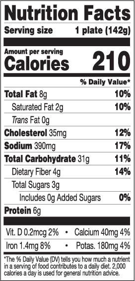 Cauliflower Cavatappi nutritional label
